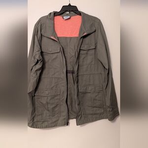 COLUMBIA XL Olive Green Utility Cargo Field Jacket Drawstring Waist Cotton